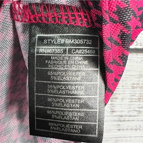 ⭐️ Steve Madden XS Eliza Mesh Top Pink Black Houndstooth Sheer Long Sleeve Shirt - Picture 12 of 14